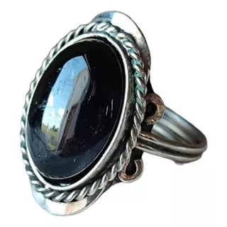 Anillo Obsidiana Talle Regulable Y Alpaca Corao