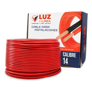 Cable Eléctrico Calibre 14 Thw Cca Rojo, Caja Con 100m, Marca Luz En Linea, Pvc Antiflama 90°