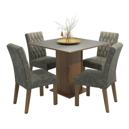 Mesa de comedor de madera con 4 sillas Madesa Livia Rcs, color rústico/gris/plateado, diseño de tela lisa