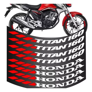 Kit 8 Adesivo Roda Titan 160 Grande Moto Vermelho Colante