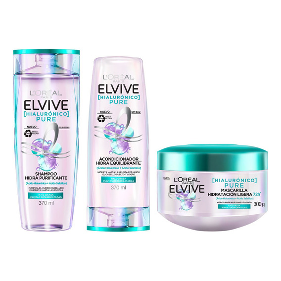 Shampoo + Acondicionador +mascarilla Hialuronico Pure Elvive