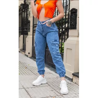 Jeans Jogger Mujer Multicargo Tendencia Calce Perfecto
