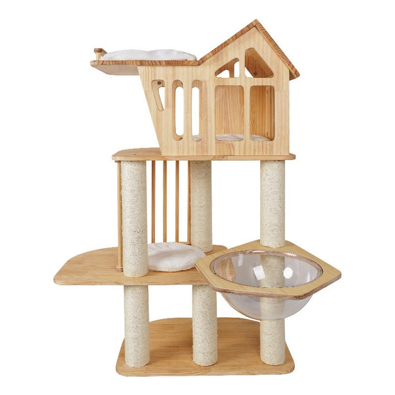 Rascador De Madera Torre Árbol Para Gato Con Casita 1.2m