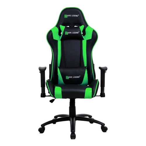 Silla de escritorio Hype Legend Hero gamer ergonómica  negra y verde con tapizado de cuero sintético