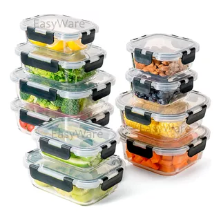 Easyware Premium Set 10 Contenedores Vidrio Para Alimentos 
