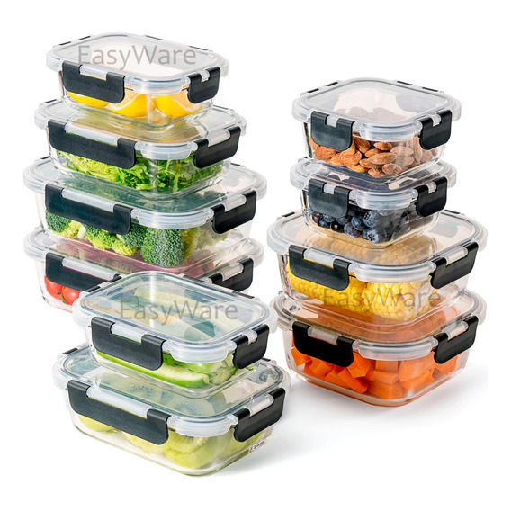 Easyware Premium Set 10 Contenedores Vidrio Para Alimentos 