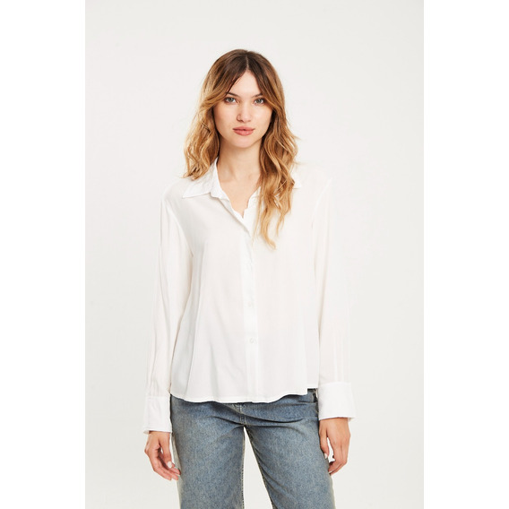 Camisa Básica Ml  De Poplin Rayón Off White - Koxis Mujer