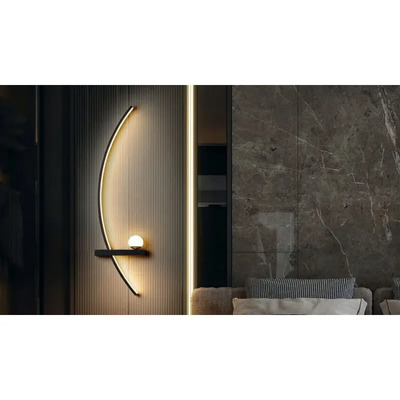 Aplique Pared Montic Led Curvo Aluminio 15w Deco Moderno Cie Negro