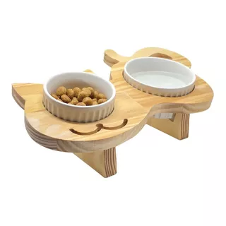 Comedouro Elevado Ergonômico Dupla Gatos Porcelana Branca