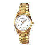 Reloj Casio Dama Ltp-1274g Dorado Extendida Color Del Fondo Blanco Color De La Malla Dorado Color Del Bisel Dorado