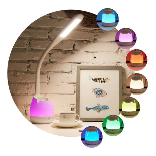 Lámpara Escritorio Led Recargable Con Luz Rgb Portalápices Color de la estructura Blanco