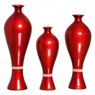 Vasos Para Arranjo Trio Ceramica Viena Decoração Vermelho