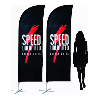 2 Fly Banner Pluma 260 Cm Completo Impresion Mastil Y Estaca