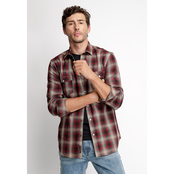 Camisa Hombre Checkered College Fj Rojo Fw 2023 Ferouch