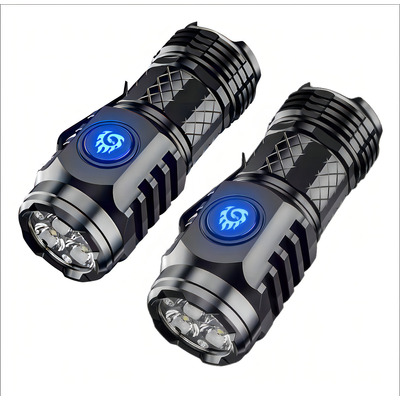 Linterna Led De Mano Potente Y Recargable De Color De La Linterna Negro Luz Blanca 2pcs Bluemos 