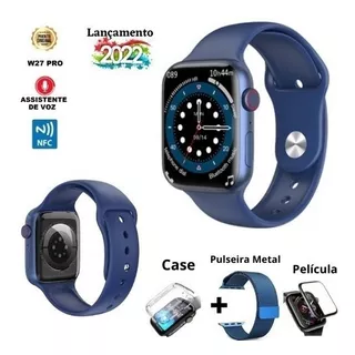 Relógio Smartwatch Feminino W27 Pro Série 7 Com 2pulseiras Cor Da Caixa Azul