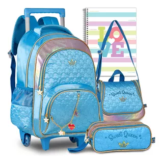 Kit Mochila Escolar Princesa Sereia Feminina Infantil Costas