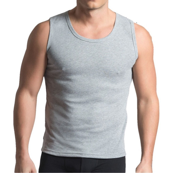 Camiseta Sin Manga Algodón, Negra, Gris Blanco. Adulto. 045