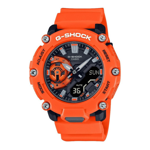 Reloj pulsera Casio GA-2200M con correa de resina color naranja - fondo negro