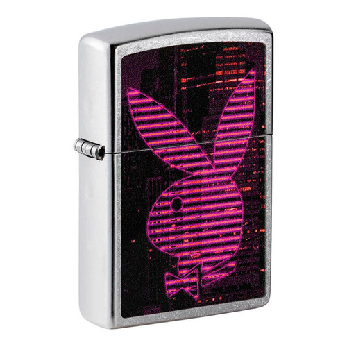 Encendedor Zippo Diseño Playboy Rosa Neon Cromado