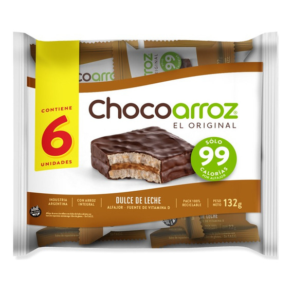 Alfajor Chocoarroz Relleno Dulce De Leche Bolsa 6 Un X 22 Gr