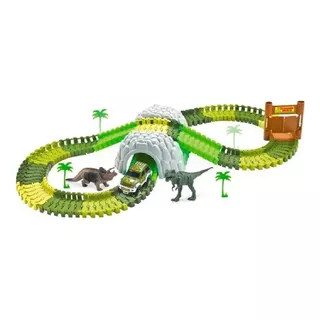 Pista Dinossauro Track Com Túnel E Acessórios 109 Peças Dm Cor Verde