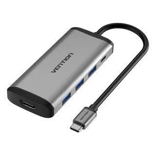 Hub Multipuerto Vention - 5 En 1 - Usb Tipo C A Hdmi 4k + 3 Puertos Usb 3.0 - 5gbps + Power Delivery 87 Watts - Carcasa Aluminio - Premium - Cnbhb