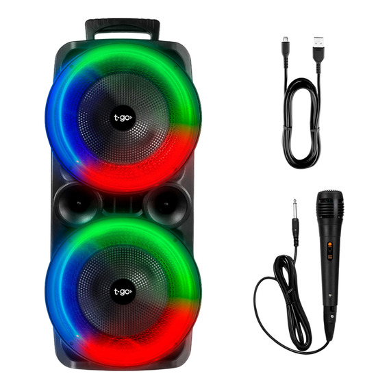 Parlante T-go Bangkok Torre Doble 4600wts  Subwoofer 8 X 2 Bluetooth Manija Portátil Puerto Usb Plug Radio Fm Luces Led