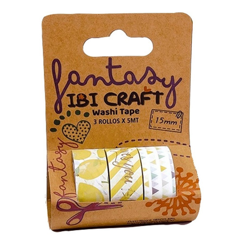 Cinta Adhesiva Washi Tape Diseño Lemmon Pack X3 Variantes 5m