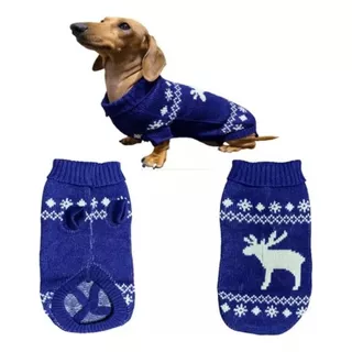 Abrigo Ropa Perro Sweater Lana Azul Tejido 