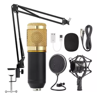 Microfone Condensador Profissional Canto Podcast Bm-800 Cor Dourada