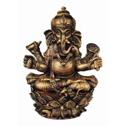 Ganesha Hindu Na Flor De Lotus Deus Da Sorte Em Resina 14 Cm