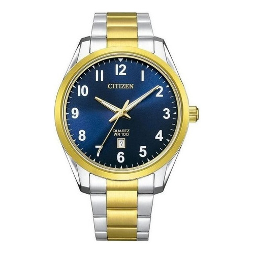 Reloj Citizen Silver&gold Original Hombre E-watch Color De La Correa Plateado/dorado Color Del Bisel Dorado Color Del Fondo Azul