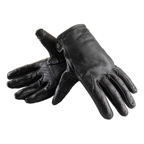 Guantes Cuero Moto Con Protecciones Verano Mujer Stav Color Negro Talle L