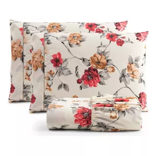 Lençol Cama Solteiro 2 Peça Estampado Algodão + Vendido Cor Floral Vermelho