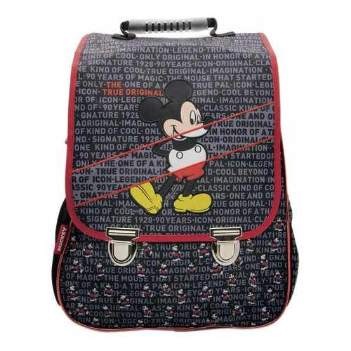 Mochila Escolar Espalda Mickey Mouse Aniversario Cresk Km138 Color Negro Diseño de la tela Poliéster
