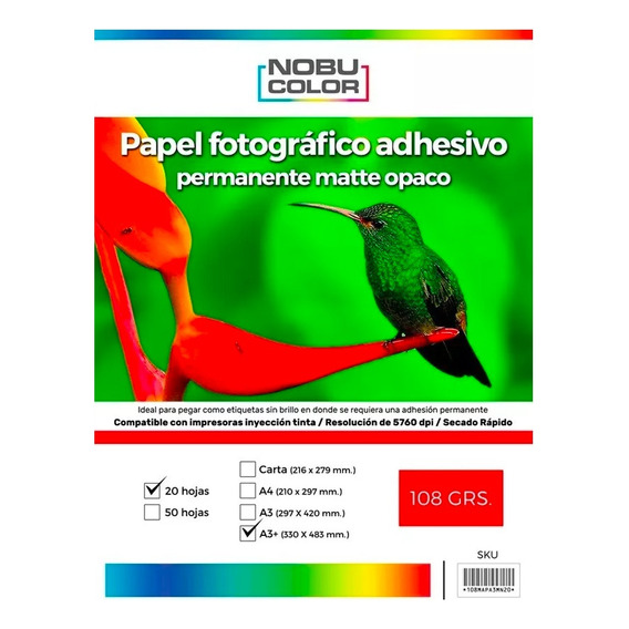 Papel Foto Matte Adhesivo Permanente Nobucolor A3+ 108 Gr.