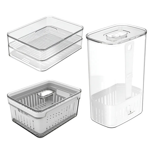 Kit Organizador De Geladeira 2,2l + Porta Frios Duplo + Organizador De Temperos 2,3l Kte14...
