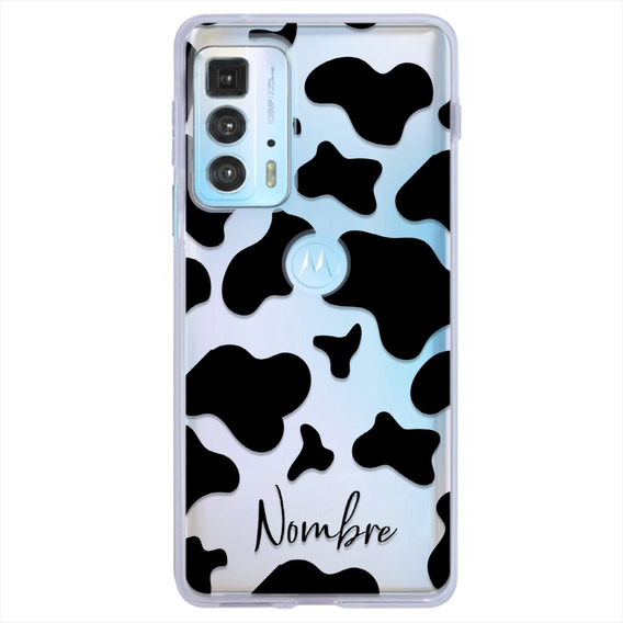 Funda Motorola Antigolpes Animal Print Vaca Con Tu Nombre