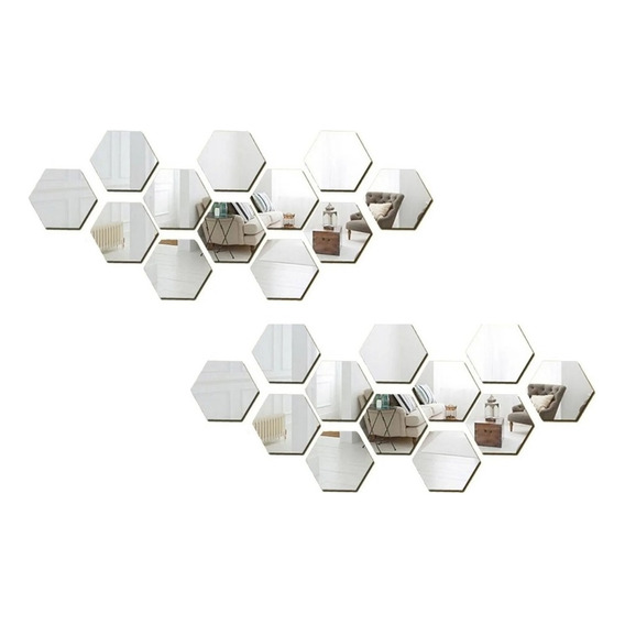 Pack X24 Vinilo Espejo Pared Adhesivo Hexagonal Decorativo