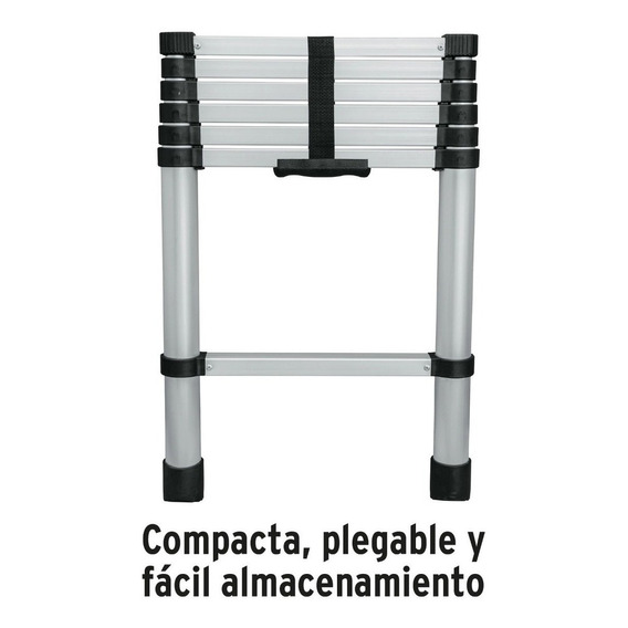  Escalera Telescópica 7 Peldaños 2.1m Soporta 102kg Tipo Ii Color Gris