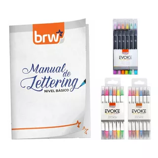 Kit De Lettering Intermedio Brw Con Manual Y Brush Pen