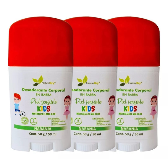 Kit 3 Desodorantes Niños En Barra Natural Sin Bicarbona - naranja - 100% natural