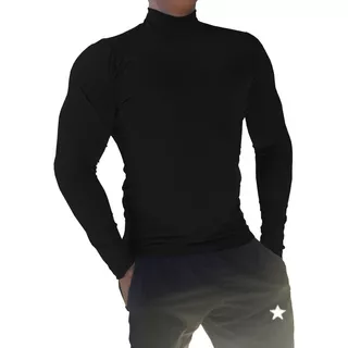 Blusa Gola Alta Manga Comprida Masculina Segunda Pele Preto