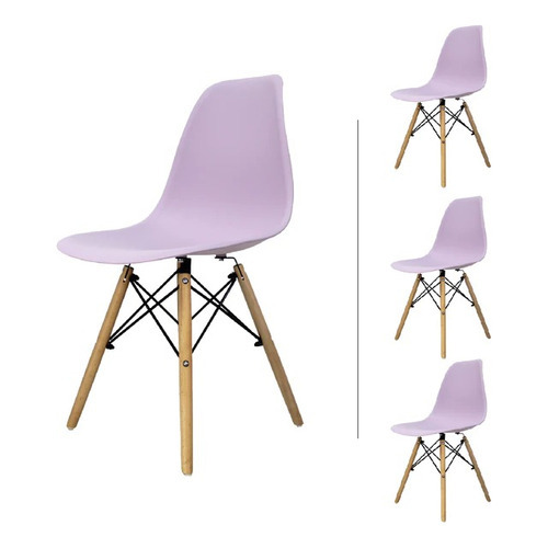 Paquete De 4 Sillas De Plastico De Comedor Oslo Eco Eames Color De La Estructura De La Silla Madera Color Del Asiento Lila