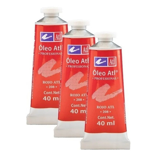 Oleo Atl T-14 40ml Arte Pintura Colores A Escoger 3 Pack Color del óleo Rojo Atl No. 208 3Pzs