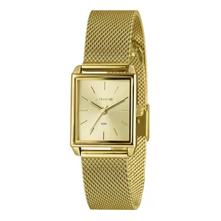 Relógio Lince Feminino Quadrado Dourado 25x27mm Aço
