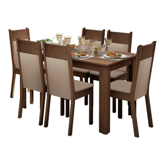 Juego de comedor Madesa Color marrón con 6 sillas mesa de 75cm de largo máximo x 136cm de ancho x 76cm de alto