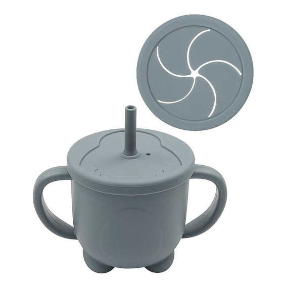 Vaso Silicona Bebe Doble Tapa/uso: Sorbete/contenedor Cereal Color Gris