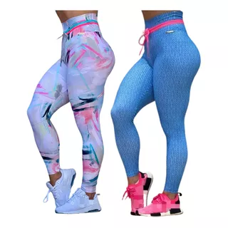 Kit 2 Leggings Empina Bumbum Fitness Modeladora Feminina Leg